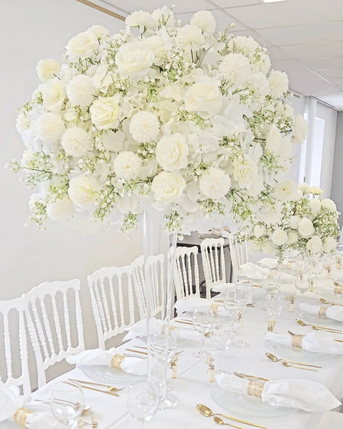 Composition fleurs artificielle Gypsophile et fleurs blanches Ma boutique Mariage montbéliard