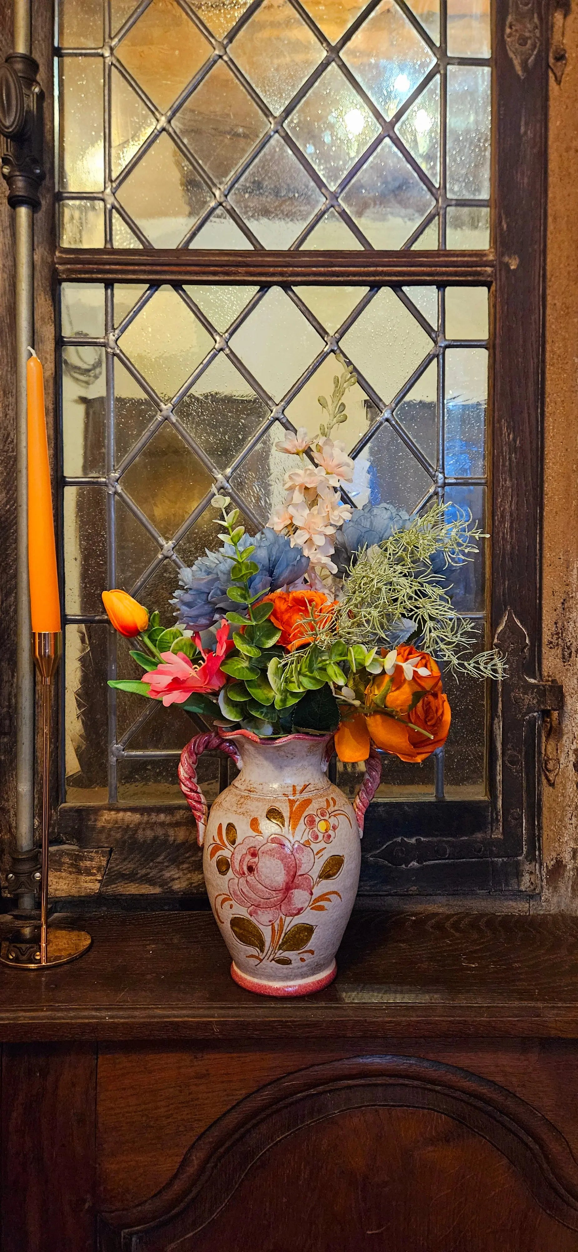 Vase rétro avec bouquet Ma boutique Mariage montbéliard