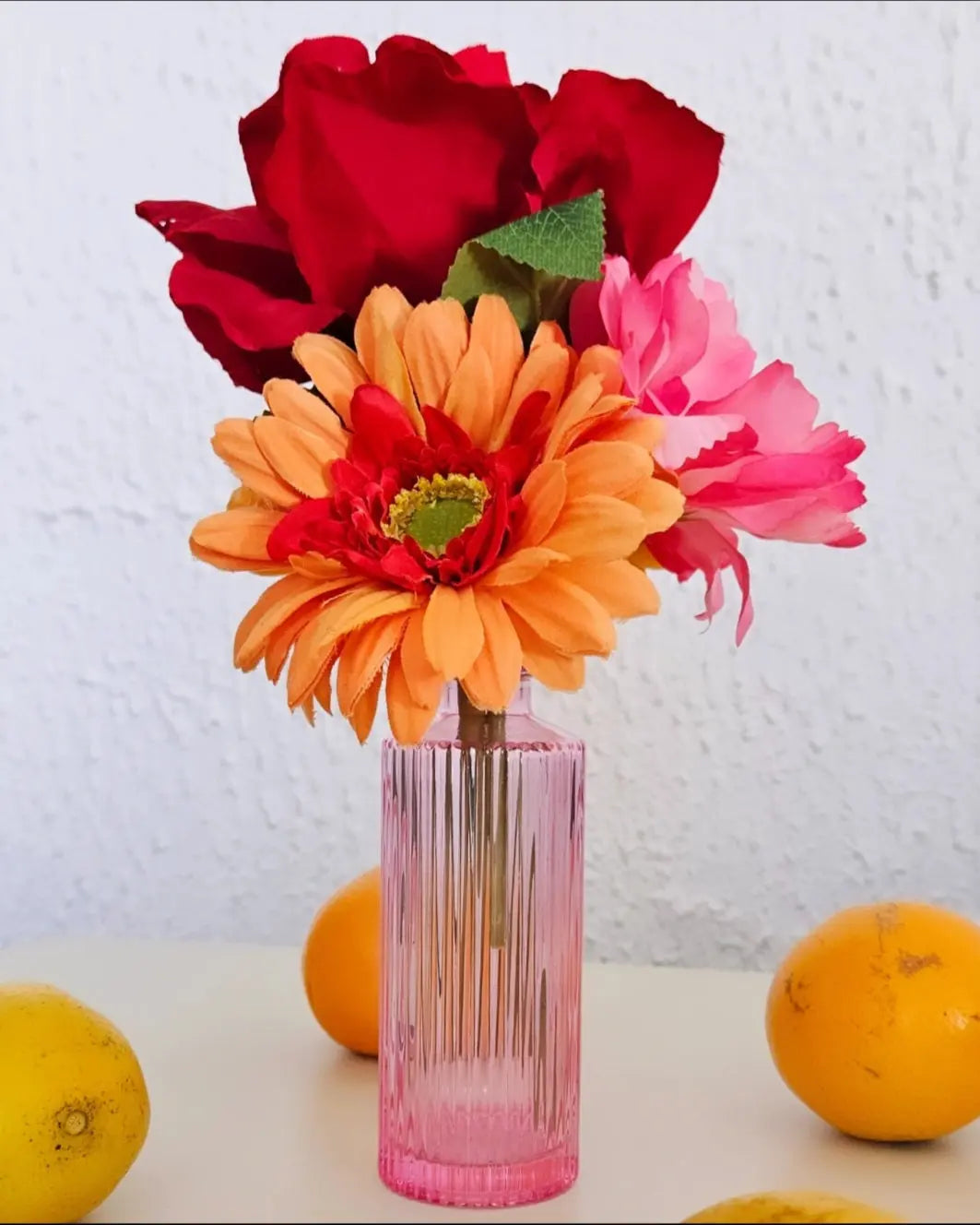Vase rose fleur fushia et orange Ma boutique Mariage montbéliard