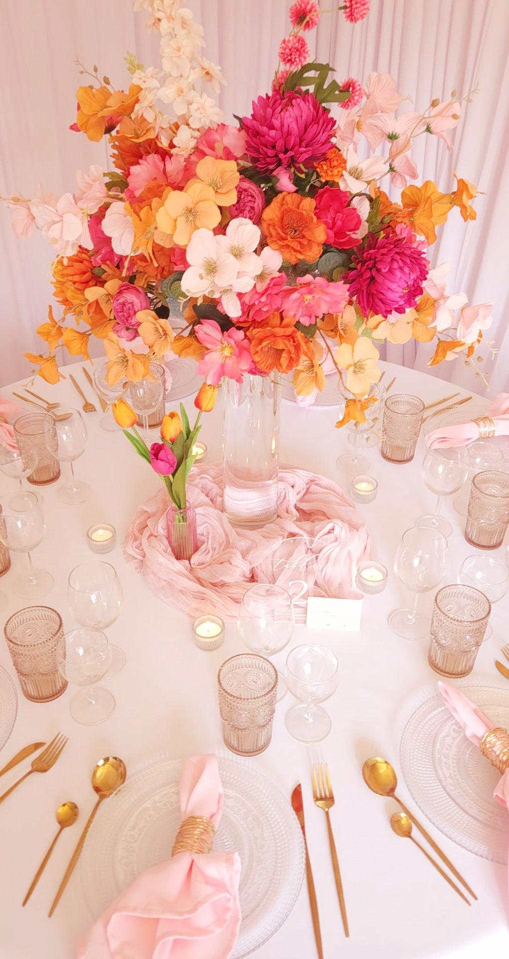 Fleur fushia et orange pour centre de table Sweet Table Mariage Mariage montbéliard